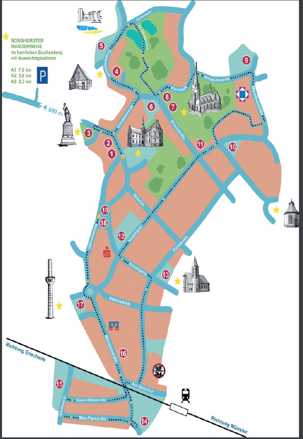 Karte Borghorst im Wandel der Zeit