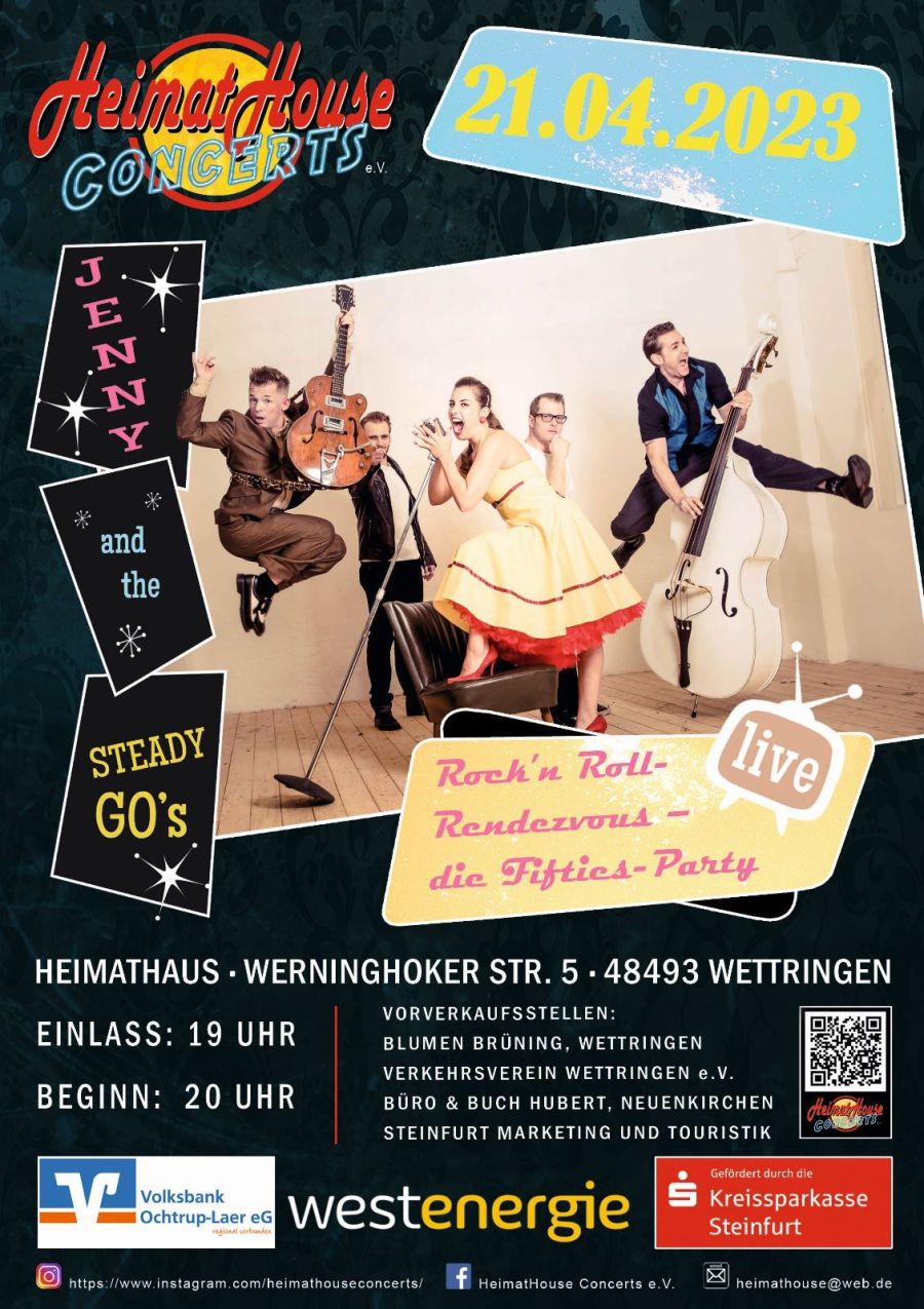  HeimatHouse Concerts presents: "JENNY and the STEADY GO´s" um 20 Uhr im Heimathaus Wettringen - Kartenvorverkauf gestartet